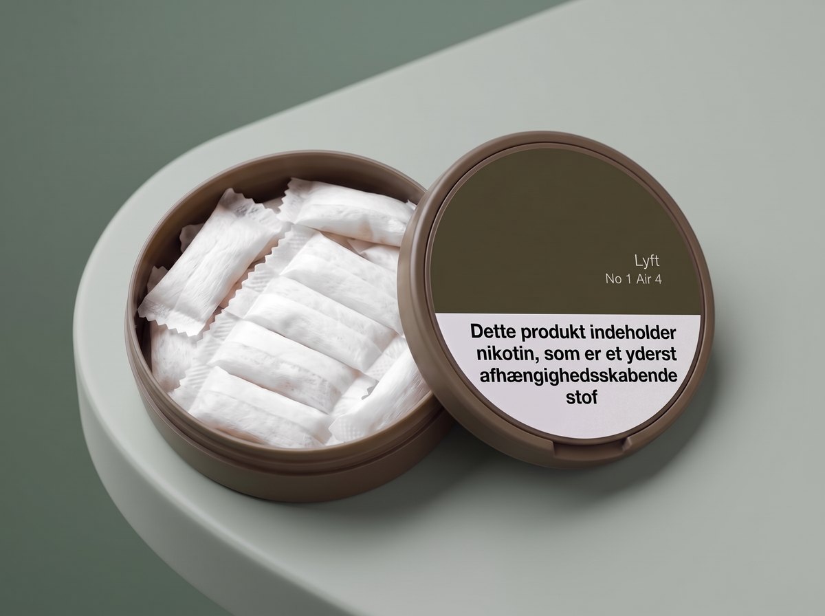 Åben Lyft-dåse fyldt med hvide nikotinposer